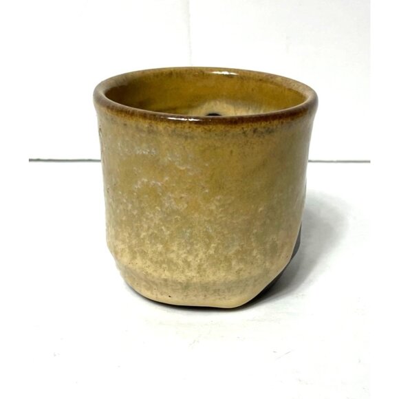 Handmade Japanese Stoneware Cup Two-Toned Unglazed Base Tan Dip Glazed - Picture 2 of 8